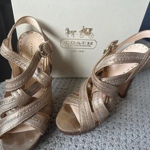 COACH STRAPPY GOLD HEELS - Comfortable fit and amazingly cute - Barely worn